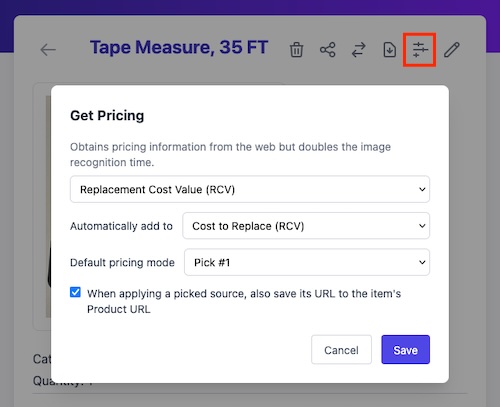 Pricing Settings panel