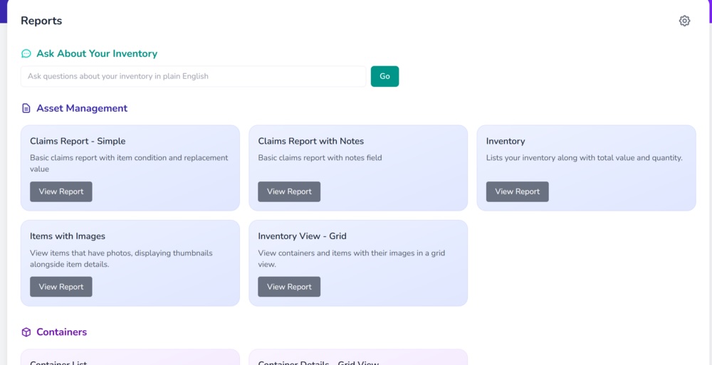 Reports management page