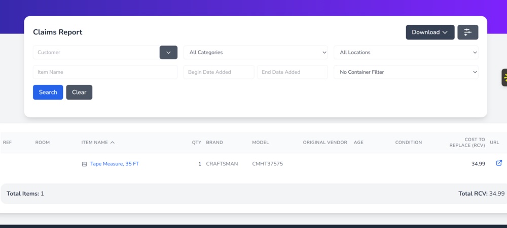 Claims Report with RCV and Comparable URL