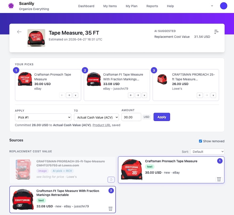 Price Estimates results page on the web