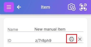 Image of the first two fields of the Item Page after manual entry. Scanlily ID is shown and printer highlighted