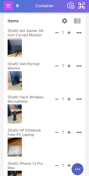 Items in container displayed as images