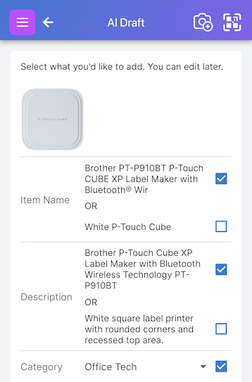 Refine with AI options screen