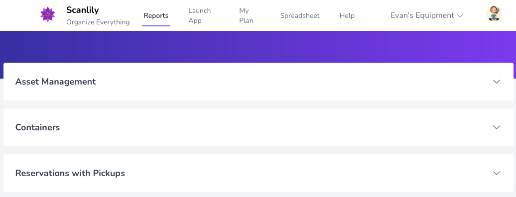 Reports menu item selected in navigation
