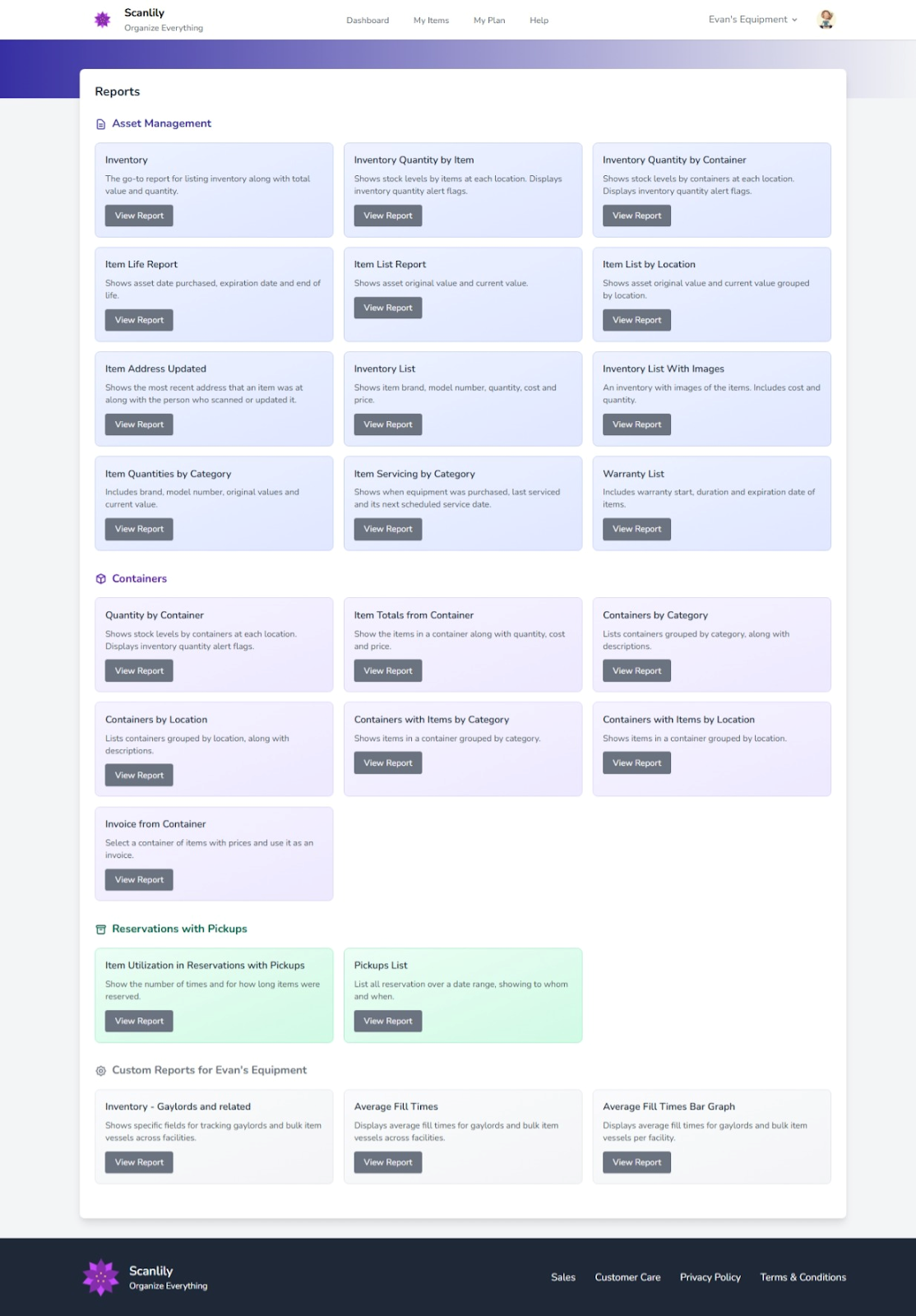 Reporting menu on User Website