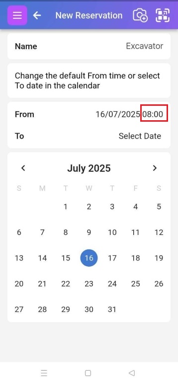 Time selection interface for reservation start time