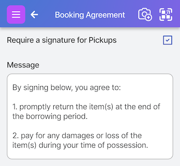 Booking agreement settings section