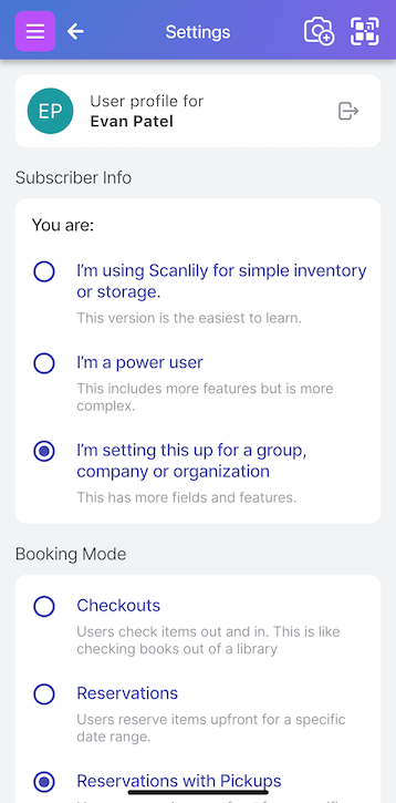 Top portion of Subscriber Profile settings