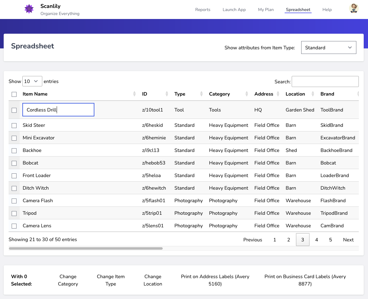 View of spreadsheet with data on website