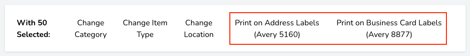 Label printing options showing two format choices