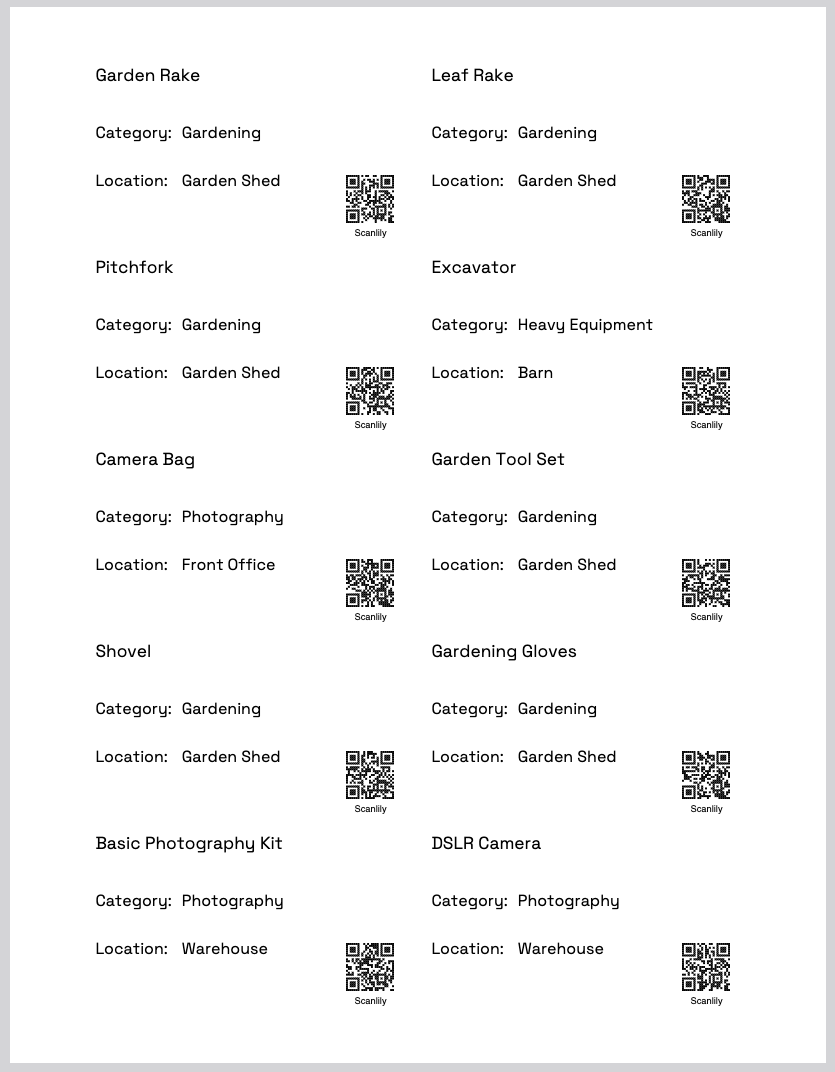 A 2 x 10 grid of labels