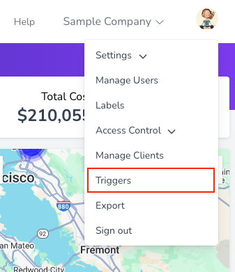 User profile menu showing Triggers option