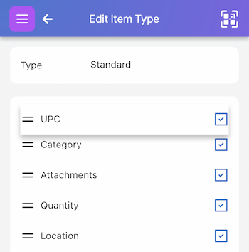 UPC field selected and being moved on Edit Item Page by clicking on the two small lines to the left of "UPC"