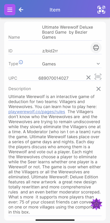Item Page with a long description that includes a hyperlink